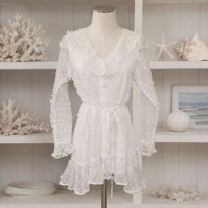 Reveuse White Swiss Dot Dress With Sheer Overlay NWT MSRP $55 Size S